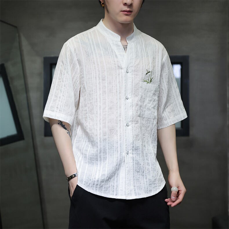 新中式风潮T恤短袖衬衫刺绣汉服时尚天丝透气T2420-P65,男装T恤,电商A227