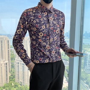 2025春秋季男士个性痞帅印花长袖衬衫修身韩版上衣301A-1/C22/P55图片