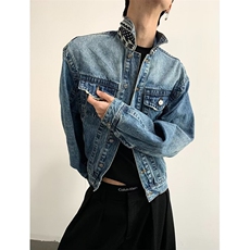春季新款水洗短款牛仔外套男宽松圆领长袖休闲夹克上衣JF4007，男装工装外套，星座1116A（原606A-3）
