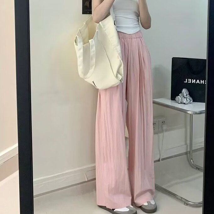 2025夏季日系休闲百搭防晒裤女新款高腰褶皱垂感阔腿裤小个子图片