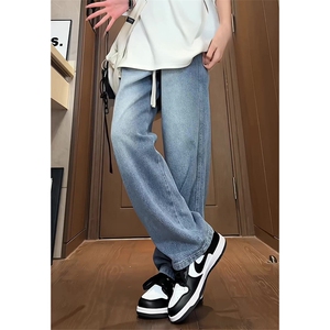 有货（自家图）港风星空纹牛仔裤男女春夏阔腿裤子 K1310批55控68图片