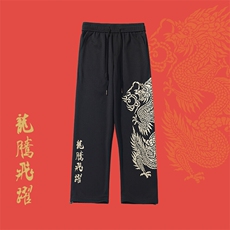 2025秋季新款白底大码龙年风印花卫裤M-5XHK24139-P60，男装休闲裤，电商A022