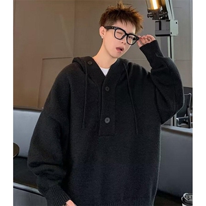 重磅秋冬装北极绒开衫毛衣美式复古休闲慵懒风针织衫加厚连帽外套图片