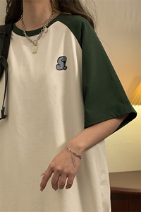 1中性风插肩袖S立体贴标T恤女大码SM-5XL短袖T恤男DT8777P28控49图片