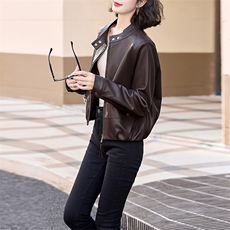 现货韩版短款皮衣女2024年春秋季新款减龄清新PU皮夹克小个子外套，女装皮衣，江南女神