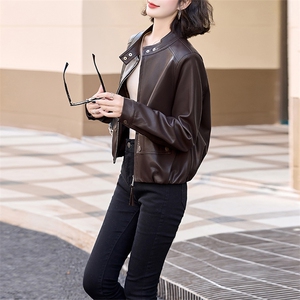 现货韩版短款皮衣女2024年春秋季新款减龄清新PU皮夹克小个子外套图片