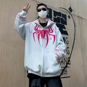 美式复古蜘蛛刺绣拉链开衫连帽卫衣男春秋季潮W61-P57图片