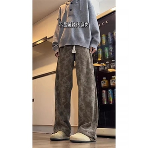 cleanfit扎染灯芯绒裤子男秋冬垂坠感加绒弯刀裤直筒休闲复古裤图片