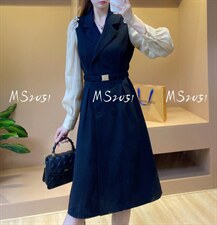 肩袖手工定钻连衣裙，女装连衣裙，米社