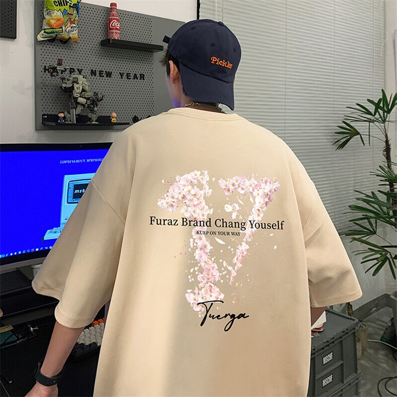 抖音得物二开现货供应220克夏装重磅美式高街宽松短袖t恤MT70,男装T恤,电商A486-1