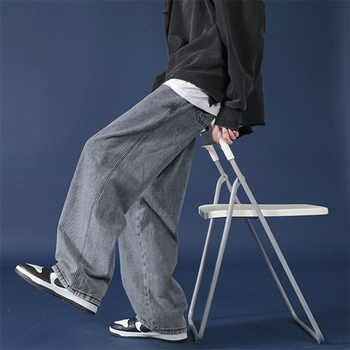牛仔裤男宽松直筒裤子ins港风阔腿拖地休闲裤A080-9280-P35控48，男装牛仔裤，电商A080