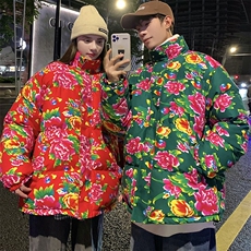 DH250情侣大花棉衣外套无龙东北花牡丹风民族特色棉服大码潮，男装棉衣，星座115A(原星座507）