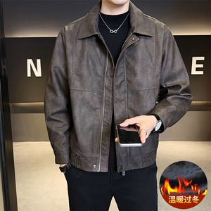 加绒皮衣外套男秋冬季2025新款机车PU皮夹克7717-P165图片