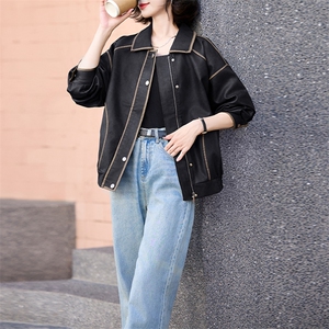 复古擦色做旧棕色皮衣女春秋2024新款美式甜酷机车PU皮夹克短外套图片