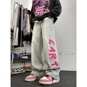 XZ612-K691-P55控78美式ins高街hiphop植绒字母牛仔裤街舞裤1