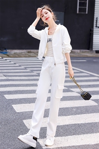 玫粉色连帽卫衣套装女早秋2025新款韩版小个子宽松阔腿裤两件套潮图片