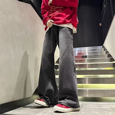 牛仔裤男秋季渐变水洗做旧痞帅微喇裤子高街宽松K7027-P45，男装牛仔裤，星座1109-3