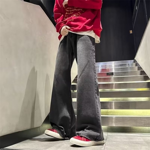 牛仔裤男秋季渐变水洗做旧痞帅微喇裤子高街宽松K7027-P45图片