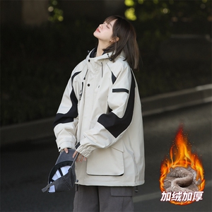 大码加绒加厚拼接冲锋衣夹克男女保暖上衣外套A406 A155  特P95图片
