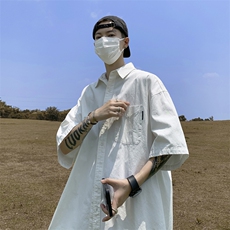 日系少年感短袖衬衫男夏季轻薄简约cleanfit上衣宽松休闲百搭外套，男装衬衫，星座412-3