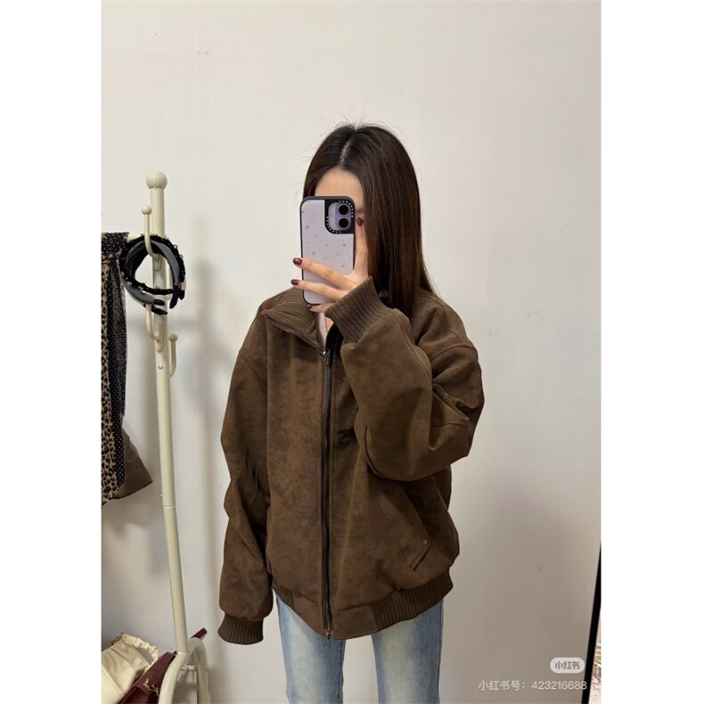 W11103-P75网图现货新款双拉链立领纯色休闲夹克外套松弛感百搭,男装夹克,星座1608