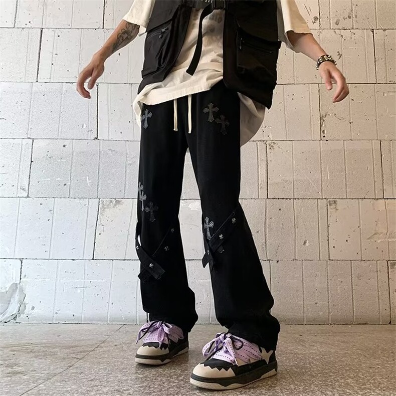 美式高街黄泥染牛仔裤男水洗做旧复古中腰宽松直筒休闲长裤子,男装牛仔裤,星座601-2