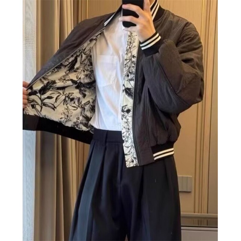 褶皱肌理双面穿棒球服男款春秋季宽松休闲夹克外套 M6024图片