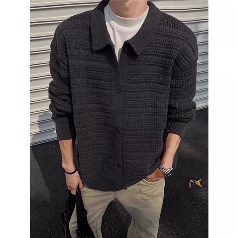 春秋季男生日系复古重磅880g开衫毛衣男士翻领针织衫外套,男装针织衫/毛衣,四季星座505