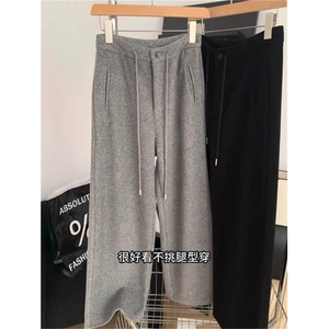 AK2472-P55今年流行灰色休闲裤女秋冬新款阔腿裤显瘦加绒慵懒卫裤图片