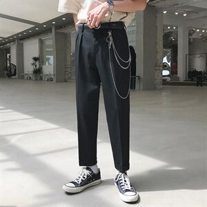 2021夏季薄款港风褶皱西裤男九分裤宽松垂感休闲裤A202K102P65图片