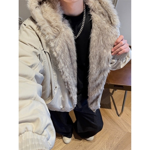 现货高品质美式高街冬季重磅硬挺短款座山雕毛领棉衣男女加厚外套图片