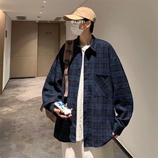 日系复古格子衬衫男港风oversize情侣百搭宽松衬衣外套C6915-p35，男装衬衫，星座1008