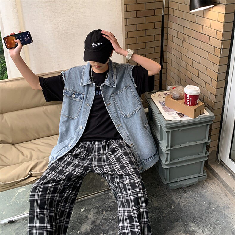 新款工装牛仔马甲男生韩版潮流oversize外套复古坎肩背心M802-p50,男装背心/马甲,星座1008-1