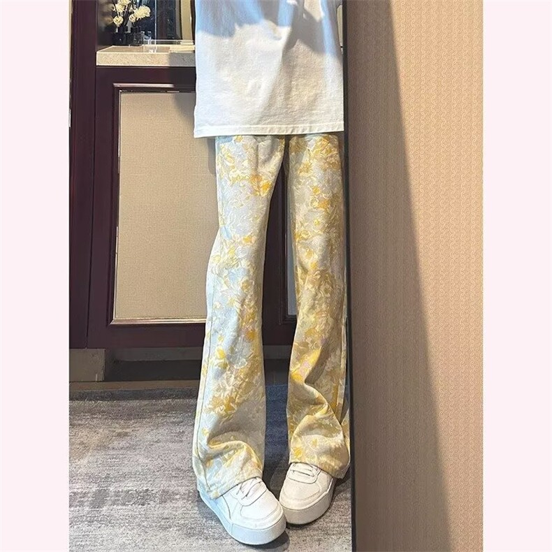 春季提花牛仔裤男直筒微喇裤美式高街vibe弯刀裤子LK83077-P38图片