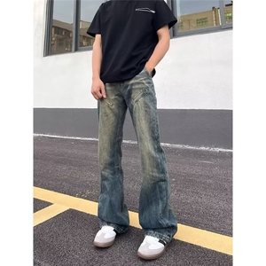 水洗做旧阔腿牛仔裤潮牌宽松垂感裤子高街直筒拖地长裤NZH8079图片