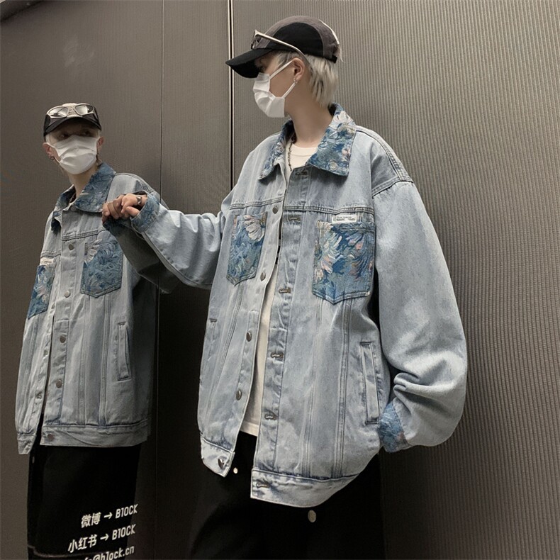 A876-P55美式复古刺绣牛仔外套男春秋季潮牌ins翻领工装夹克,男装夹克,星座512-6