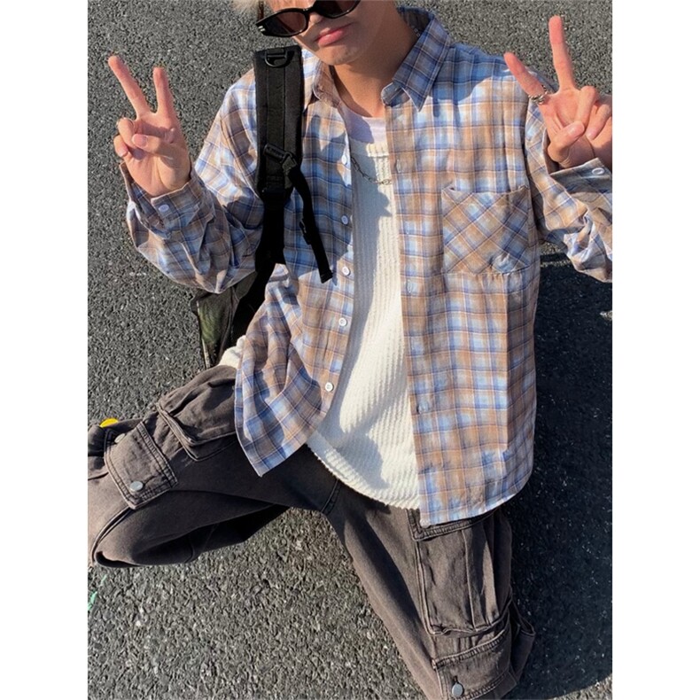 男士扎染格子衬衫2024新款QCS11P43,男装衬衫,星座1116-2