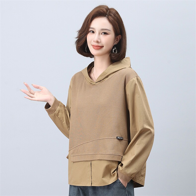 时尚宽松显瘦长袖连帽卫衣女秋冬季新款休闲百搭上衣外套6576,女装衬衫,叶笙衣