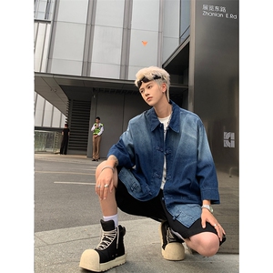 F344-P68 夏季新中式潮牛仔外套男复古宽松水洗做旧衬衣 现货图片