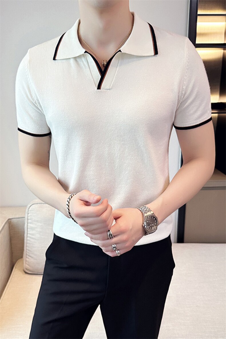 2024夏季新款修身翻领纯色针织衫毛衣打底POLO衫男M23-p45,男装针织衫/毛衣,电商D303