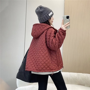2025冬装新款修身保暖时尚菱形格个性女士棉服外套图片
