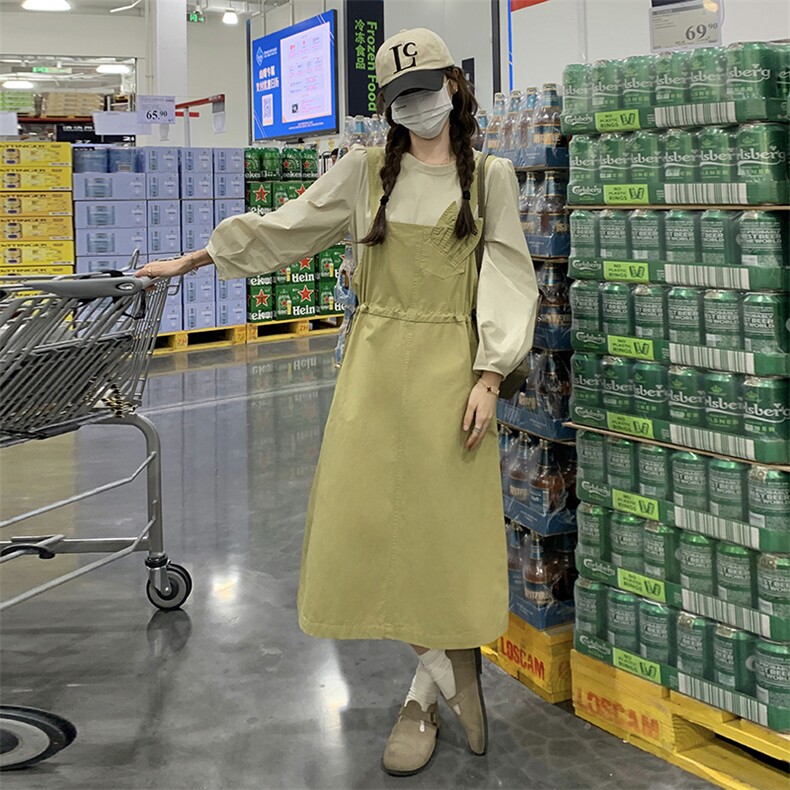 背带裙俩件套装女2025新款春秋新款长袖收腰显瘦气质减龄连衣裙子,女装套装/套裙,浙宝285（原212）