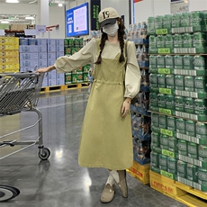 背带裙俩件套装女2025新款春秋新款长袖收腰显瘦气质减龄连衣裙子，女装套装/套裙，浙宝285（原212）