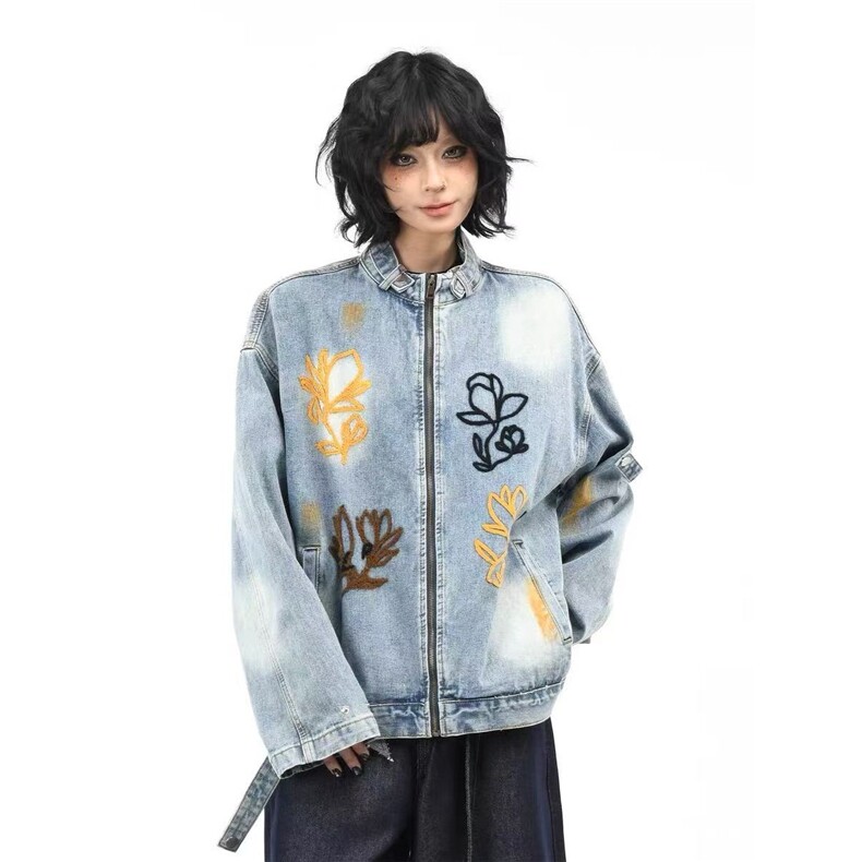 秋季美式刺绣水洗牛仔外套男宽松休闲百搭做旧痞帅潮牌外套，男装工装外套，星座813-2