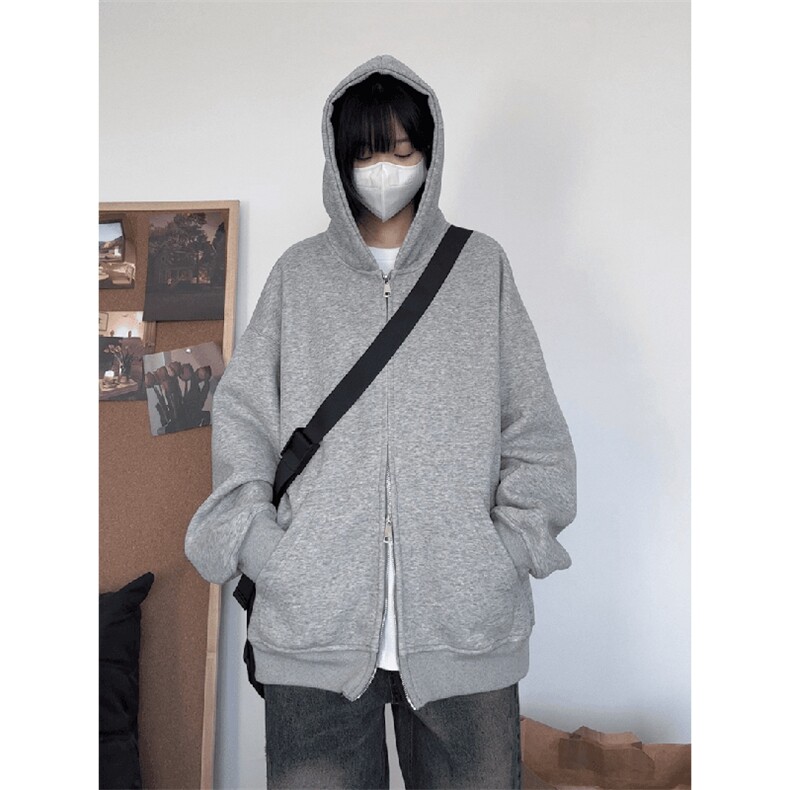 抖音得物品质二开26春装男女美式高街结构双拉链开衫卫衣外套,女装短外套,电商A486-1
