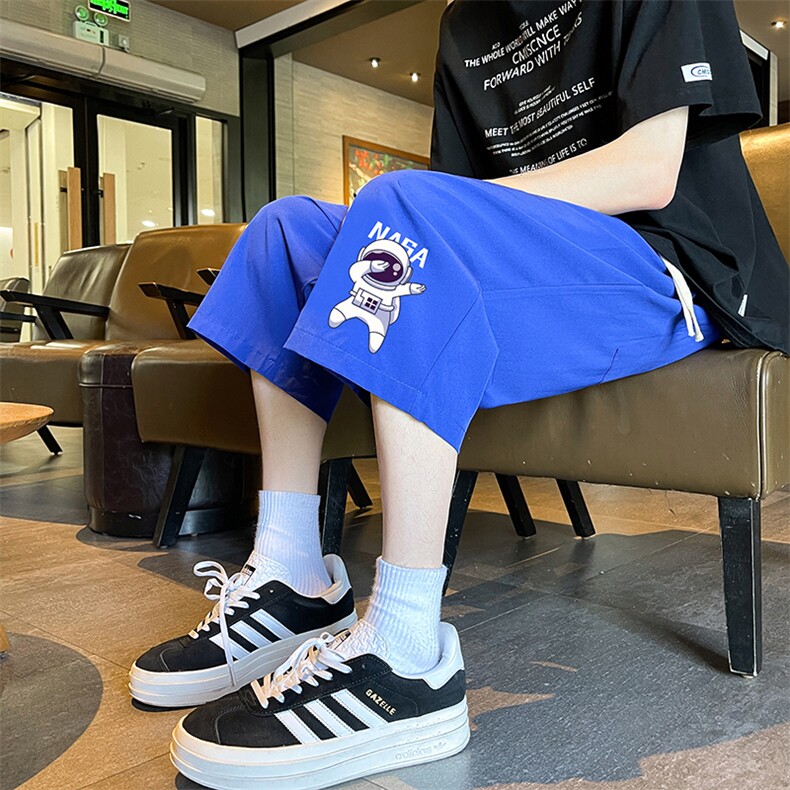 QK72225-P25冰丝七分裤男大码速干短裤男五分裤港风风格,男装休闲裤,电商A040