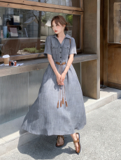 《档口现货26夏上新》气质通勤日常亚麻天丝连衣裙女送腰带，女装连衣裙，时尚风爆