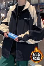 冬款机能风大码撞色拼接工装男加棉加厚夹克外套J25007J加棉-P85，男装夹克，电商A001-1
