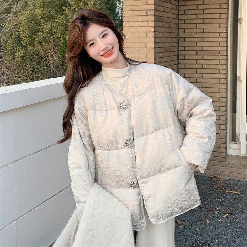 新中式提花国风羽绒服女冬季2026新款超好看加厚保暖白鸭绒短外套,女装羽绒服,2D143