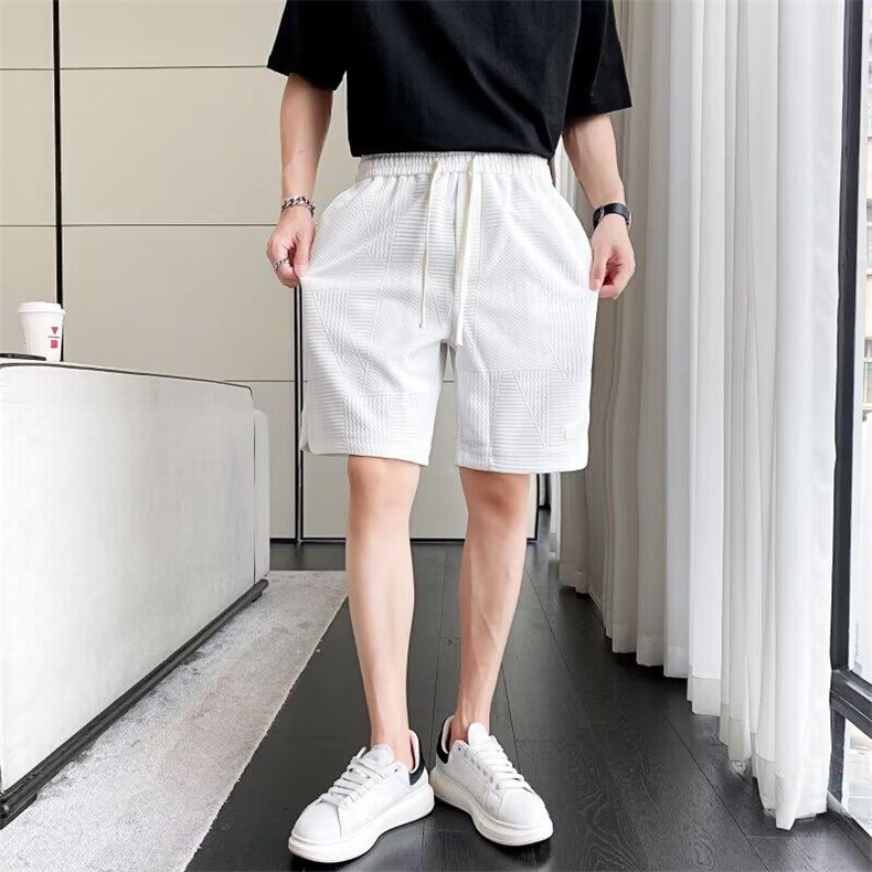 时尚短裤男夏季新款潮牌条纹提花休闲百搭直筒弹力宽松运动五分裤,男装牛仔裤,星座715-4